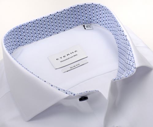 Eterna Slim Fit – biela košeľa s modrým vnútorným golierom a manžetou - predĺžený rukáv