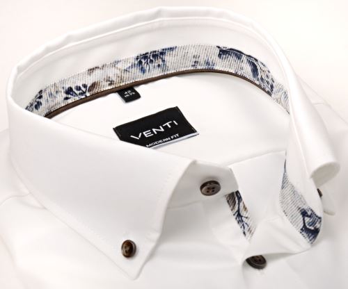 Venti Modern Fit – smetanová košile s květinovým vnitřním límcem, manžetou a légou Venti Modern Fit – smetanová košile s květinovým vnitřním límcem, manžetou a légou