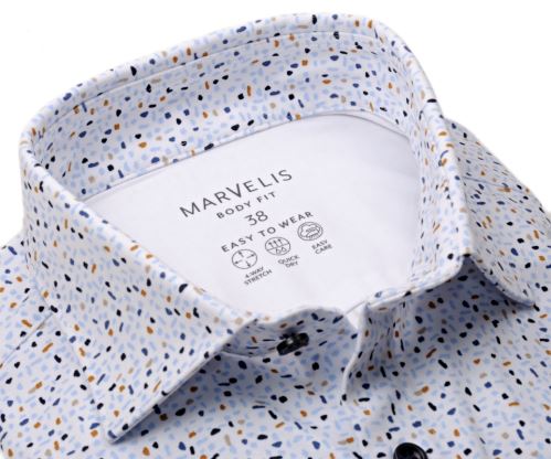 Marvelis Body Fit Jersey – elastická košeľa s modro-béžovými potlačami