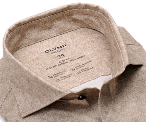 Olymp Level Five 24/Seven – luxusná béžová melírovaná elastická košeľa