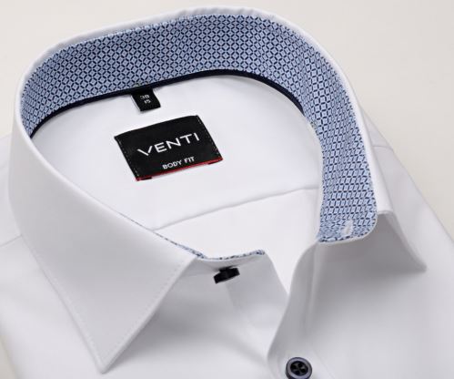 Venti Body Fit – biela košeľa s modrým vnútorným golierom a manžetou - extra predĺžený rukáv