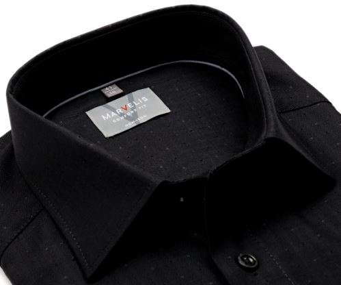 Marvelis Comfort Fit Rybia kosť – čierna košeľa s votkaným vzorom