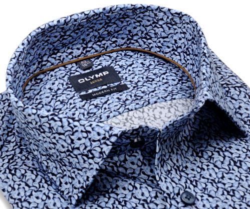 Olymp Modern Fit Twill – tmavomodrá košile s modrým tištěným vzorem - prodloužený rukáv Olymp Modern Fit Twill – tmavomodrá košile s modrým tištěným vzorem - prodloužený rukáv