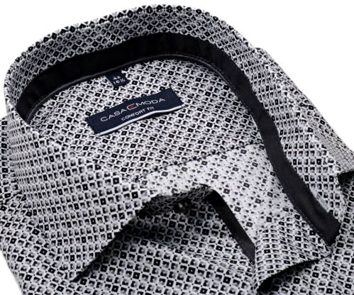 Casa Moda Comfort  Fit – košile s černo-šedými čtverečky, vnitřním límcem, manžetou a légou