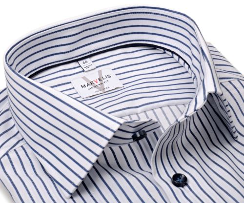 Marvelis Modern Fit - bílá košile s vetkaným tmavomodrým proužkem - prodloužený rukáv Marvelis Modern Fit - bílá košile s vetkaným tmavomodrým proužkem - prodloužený rukáv