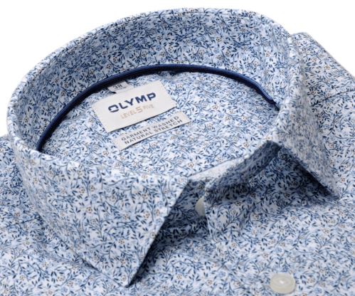 Olymp Level Five - košeľa s modro-béžovými lístkami - Garment Washed