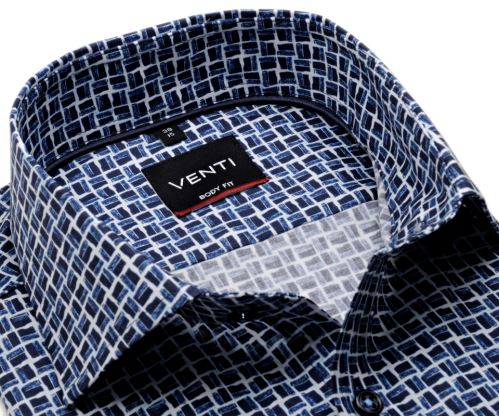 Venti Body Fit Stretch – košeľa s modrým mozaikovým vzorom