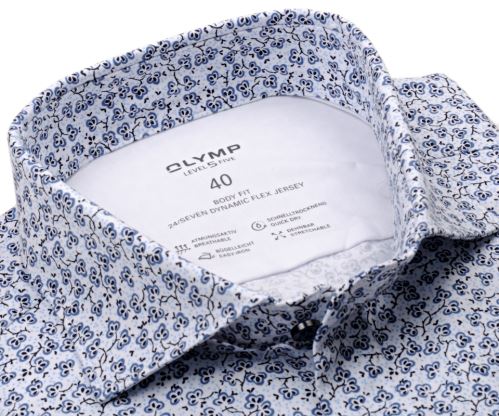 Olymp Level Five 24/Seven – luxusní elastická košile s modrým květinovým vzorem
