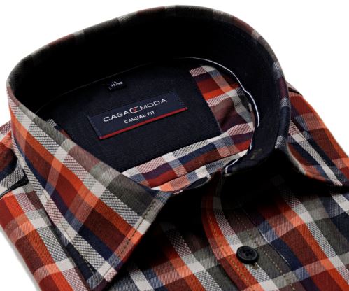 Casa Moda Casual Fit  – voľnočasová košeľa s červeno-modrým károm - extra predĺžený rukáv