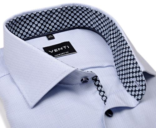 Venti Comfort Fit – košeľa so svetlomodrým vzorom, modro-bielym vnútorným golierom a manžetou