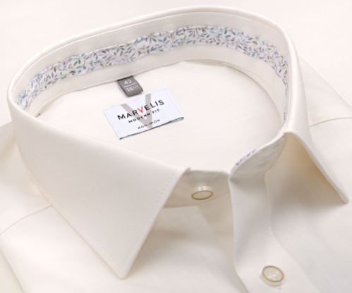 Marvelis Modern Fit – krémová košeľa s vnútorným golierom a manžetou s motívom lístkov Marvelis Modern Fit – krémová košeľa s vnútorným golierom a manžetou s motívom lístkov