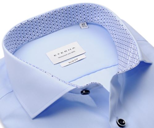 Eterna Slim Fit – světle modrá košile s modrým vnitřním límcem a manžetou - prodloužený rukáv