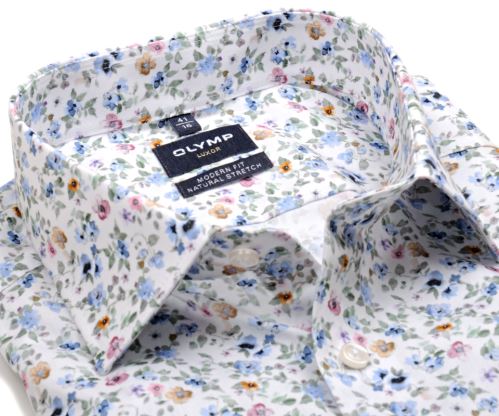 Olymp Modern Fit Natural Stretch – designová košile s jarními květy - krátký rukáv Olymp Modern Fit Natural Stretch – designová košile s jarními květy - krátký rukáv