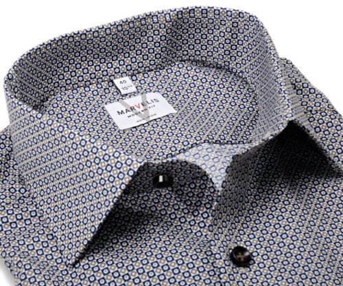 Marvelis Modern Fit – košile s modro-béžovým mozaikovým vzorem Marvelis Modern Fit – košile s modro-béžovým mozaikovým vzorem