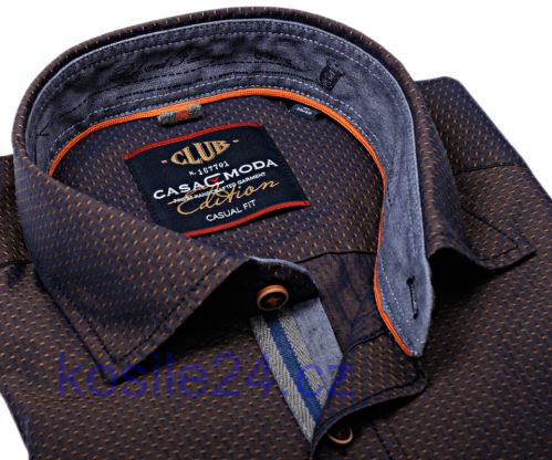 Casa Moda Casual Fit – hnědá košile s béžovým vzorem a vnitřním límcem - extra prodloužený rukáv