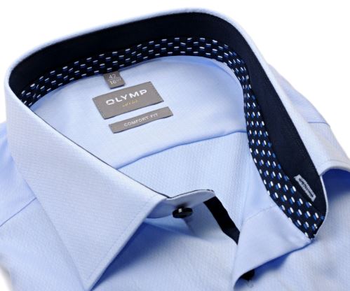 Olymp Comfort Fit – světle modrá košile s jemnou strukturou, vnitřním límcem a manžetou