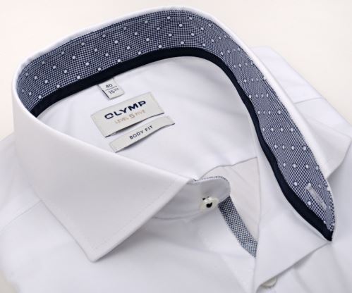Olymp Level Five – biela košeľa s modro-bielym vnútorným golierom a légou