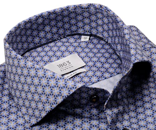 Eterna 1863 Slim Fit Two Ply - luxusní košile s modro-béžovými ornamenty