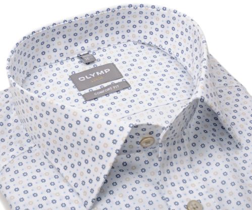 Olymp Modern Fit – košeľa s vzorom okvetných lístkov v modro-béžovej farbe - krátky rukáv Olymp Modern Fit – košeľa s vzorom okvetných lístkov v modro-béžovej farbe - krátky rukáv