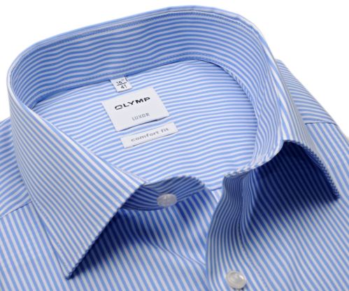 Olymp Comfort Fit Twill – košile se světle modrým proužkem