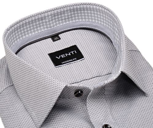 Venti Modern Fit – košeľa s čierno-sivým votkaným vzorom a vnútorným golierom - predĺžený rukáv