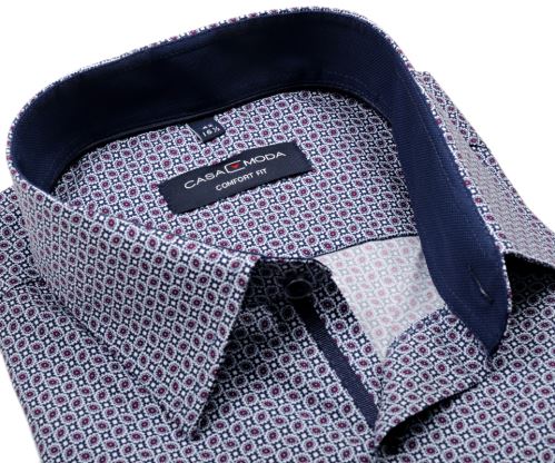 Casa Moda Comfort Fit – košeľa s fialovo-modrým vzorom, tmavomodrým vnútorným golierom a manžetou