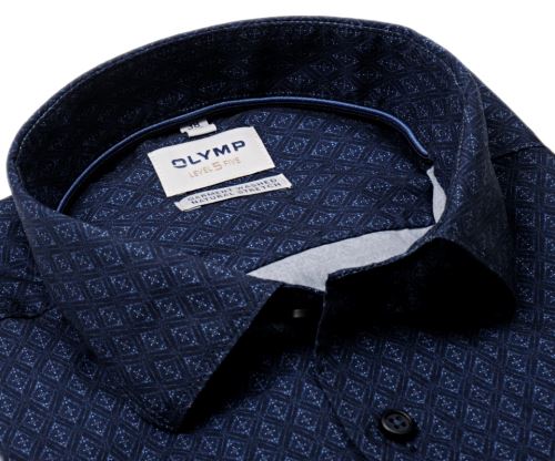 Olymp Level Five - tmavomodrá košeľa s votkaným kosoštvorcovým vzorom - Garment Washed Olymp Level Five - tmavomodrá košeľa s votkaným kosoštvorcovým vzorom - Garment Washed